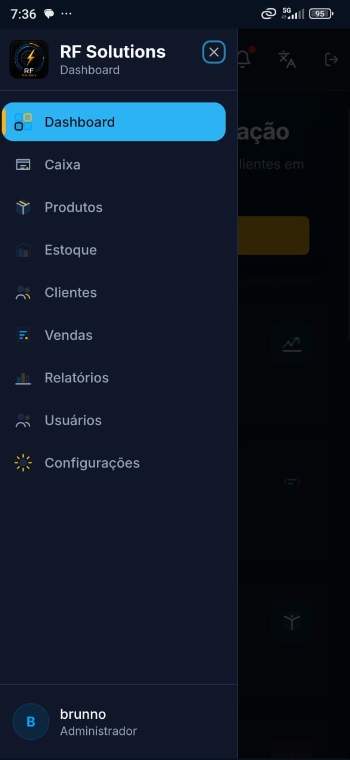 Interface móvel do sistema RF Solutions
